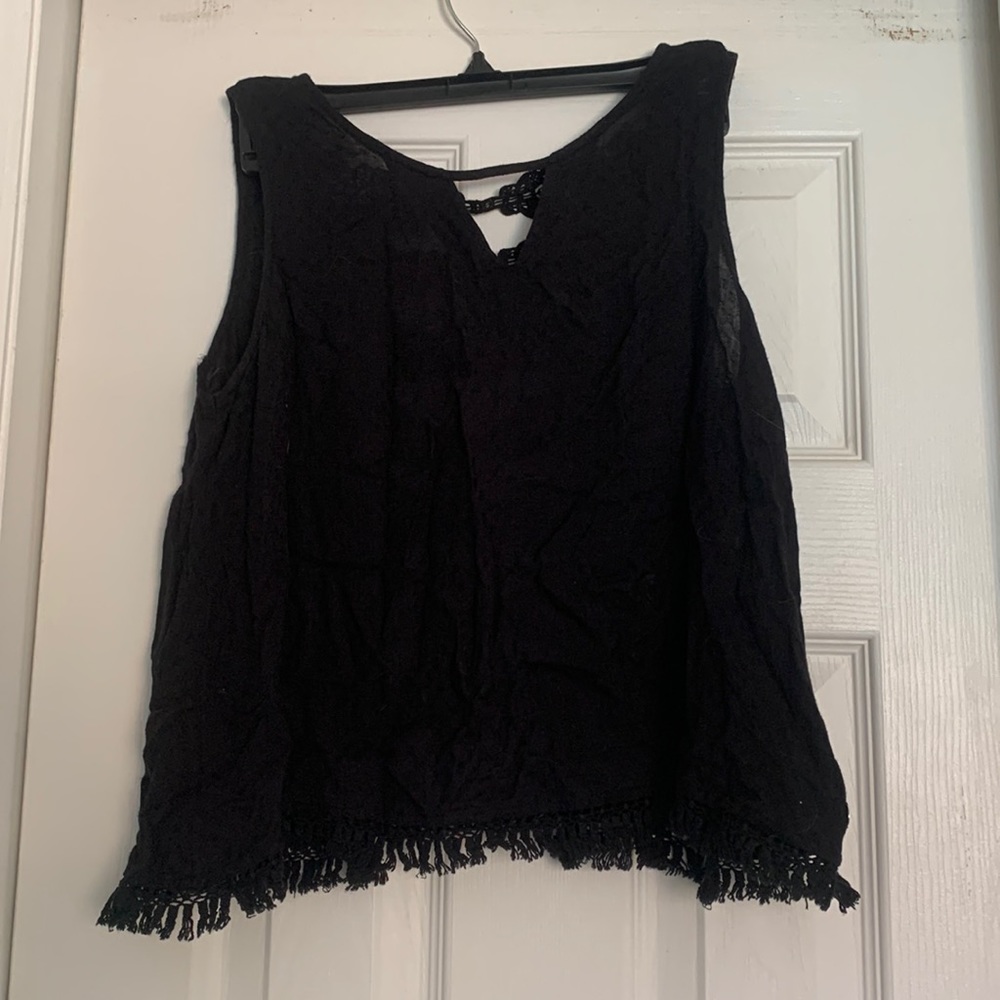 Black open back blouse, S